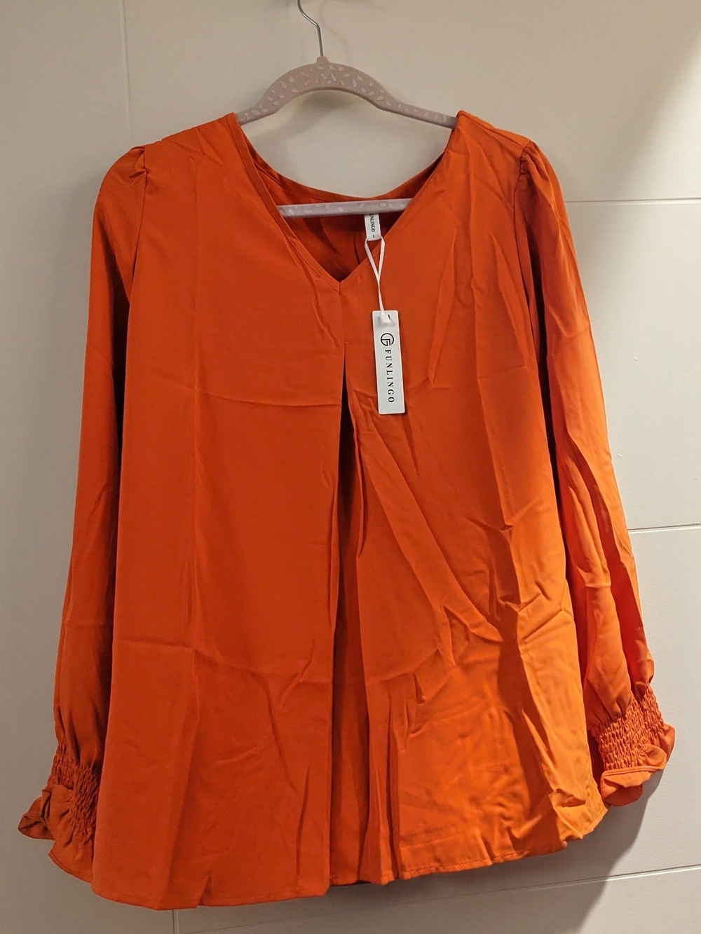 Women's V-Neck Long Sleeve Blouse in Orange